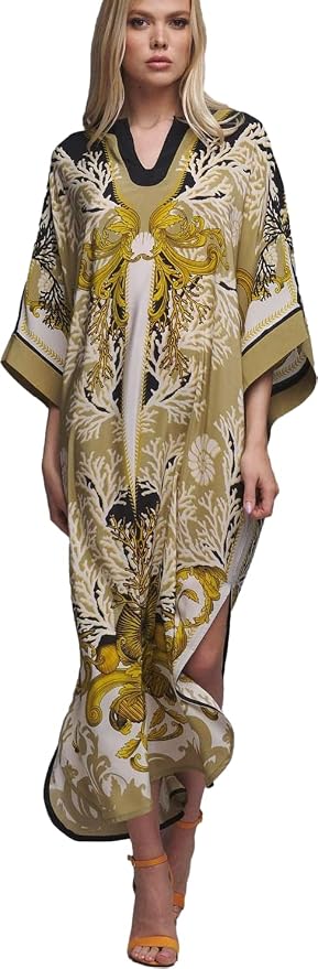 Venasha Womens Caftan Floral Print Kaftan Dress Short Sleeve Swimsuit Cover up Loungewear for Summer