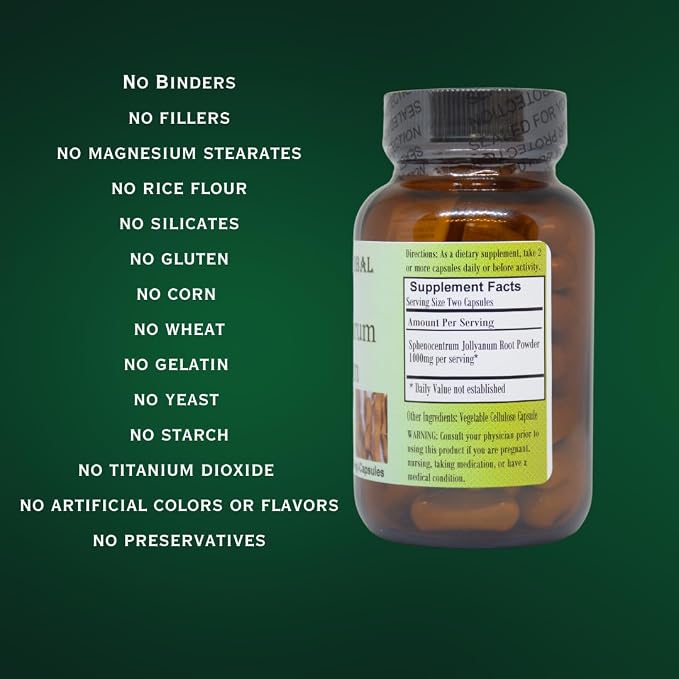Barlowe's Herbal Elixirs Sphenocentrum Jollyanum Root Powder | 500mg Per Capsule | Tradtional African Herb | 60 Vegan Capsules | Stearate-Free | Bottled in Glass