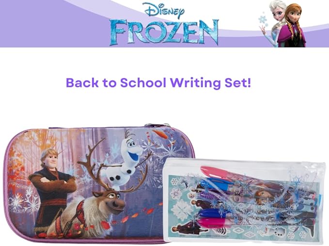 Innovative Designs Frozen Pencil Case Set with Stickers and Gel Pens for Kids, Molded with Zip Closure, Purple