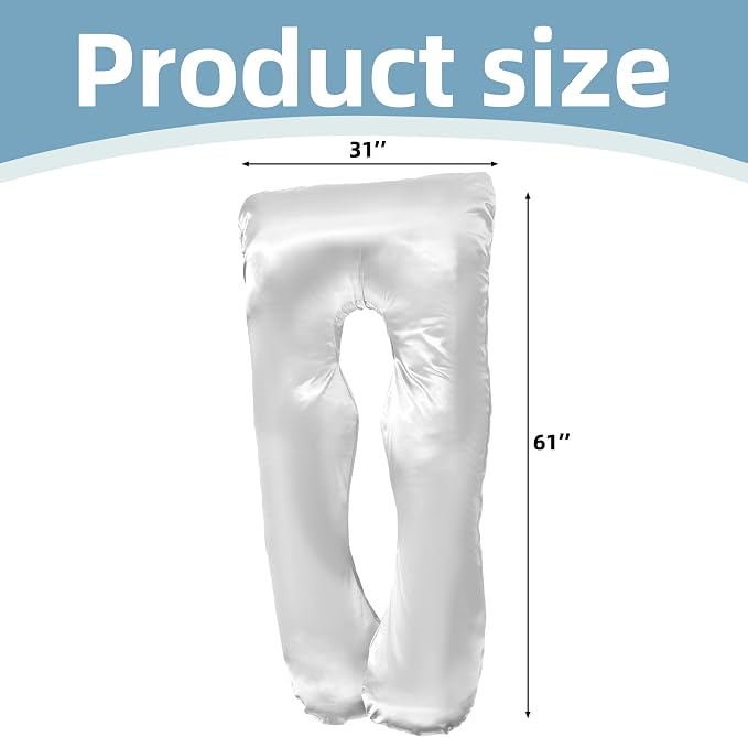 BALAPET Silky Satin Pregnancy Pillow Cover (ONLY Pillowcase), U Shaped Luxurious Smooth Maternity Pillow Cover, Soft & Breathable Large Pillow Protector with Hidden Zip for Side Sleeper, White