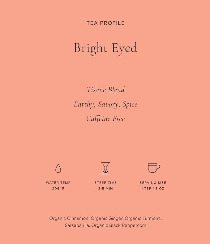 Art of Tea Bright Eyed Loose Leaf Tea, Organic Turmeric Ginger Herbal Tea, Anti Inflammatory Wellness Blend with Cinnamon & Black Pepper, Caffeine Free Ayurvedic Tea, 4oz Tea Tin