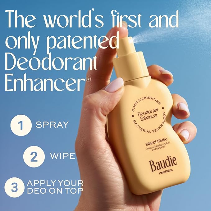 Baudie Deodorant Enhancer® Probiotic Underarm Toner - Sweet Muse - Patented Pre-Deodorant Spray That Helps Deodorants Last Longer and Helps Sweat Stay Odorless - Spray, Wipe, Apply