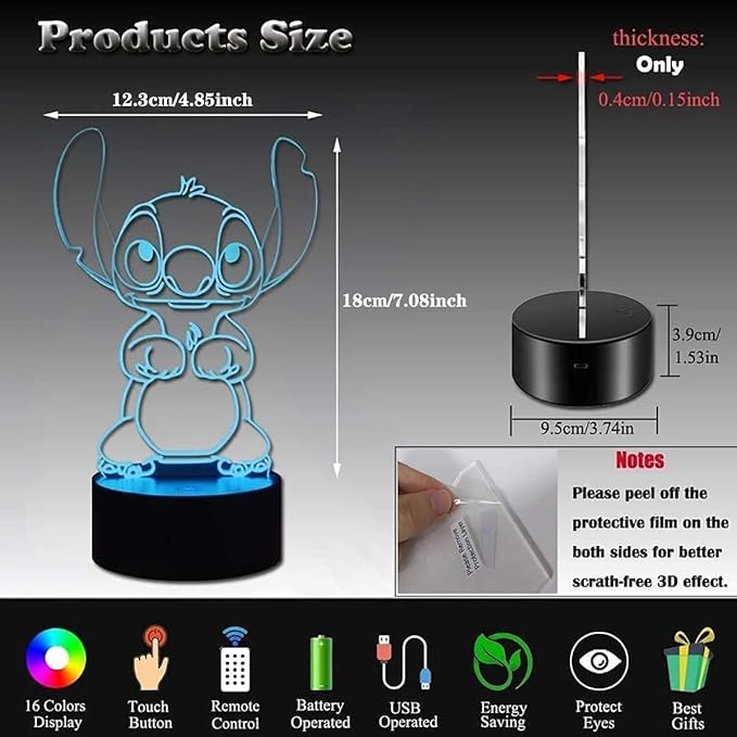3D Illusion Night Light, 16 Color Night Light - 3D LED Intelligent Remote Control Lamp for Children's Room Decoration and Children's Gifts