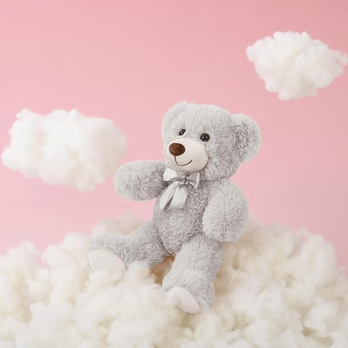 MaoGoLan Bulk Teddy Bear Baby Shower, 3 Packs Small Teddy Bear Stuffed Animals in Bulk,13.5" Small Gray Stuffed Bears Plush for Wedding,Birthday,Christmas, Party Decorations