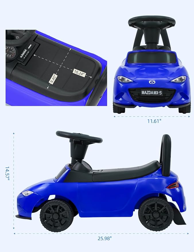 HEIMILI Kids Push Car with Music, Ride-On Toy with Anti-Slip Wheels, Bumper Guards and Horn Button for Fun & Safety (Blue)