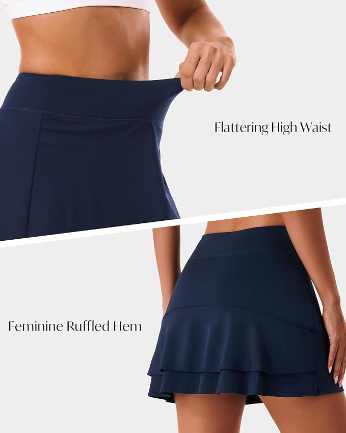 Stelle Tennis Skirts for Women Ruffle Athletic Golf Skorts with Pocket | High Waisted, Tummy Control, Built in Shorts, Athletic Skirt, Golf Skirt, Soft, Breathable, Workout, Pickleball