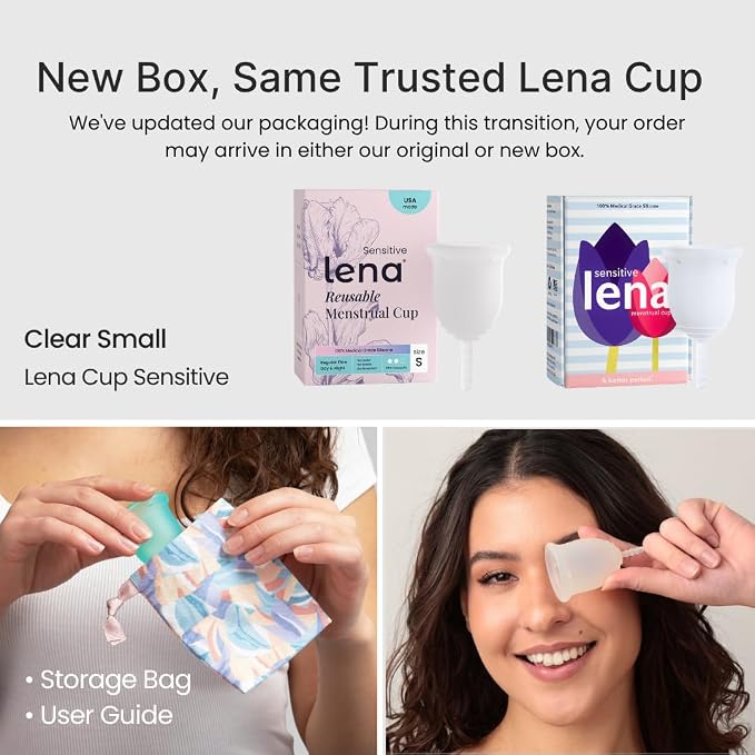 Lena Sensitive Menstrual Cup - Small - Ultra-Soft Reusable Medical-Grade Silicone Period Cup for Sensitive Anatomy, 12-Hour Comfort, Gentle and Leak-Free Protection (Clear)