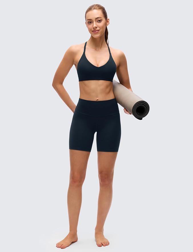 CRZ YOGA Butterluxe Low Coverage V Neck Sports Bras for Women - Spaghetti Straps Racerback Padded Yoga Top