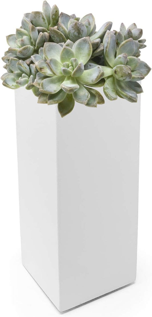 Buhbo Modern Square Vase Planter 3.5" x 3.5" x 8 inch, White