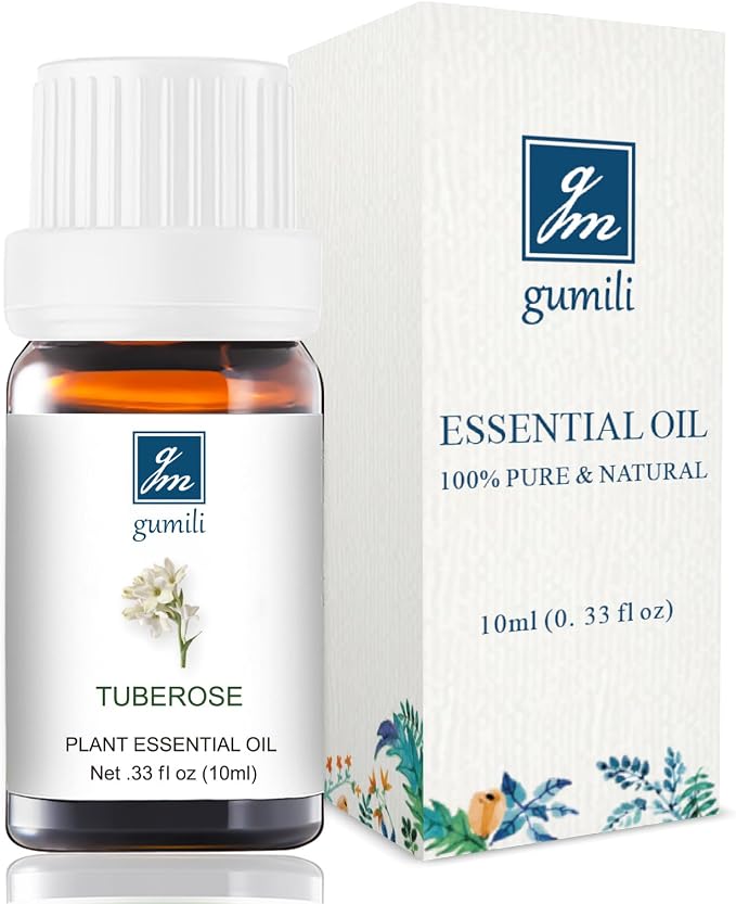 GM Gumili Tuberose Essential Oil - Pure Natural Fragrance for Aromatherapy, Perfume Making, Candles, Soap, Room Spray, Diffuser Blends - Organic, 10mL Undiluted