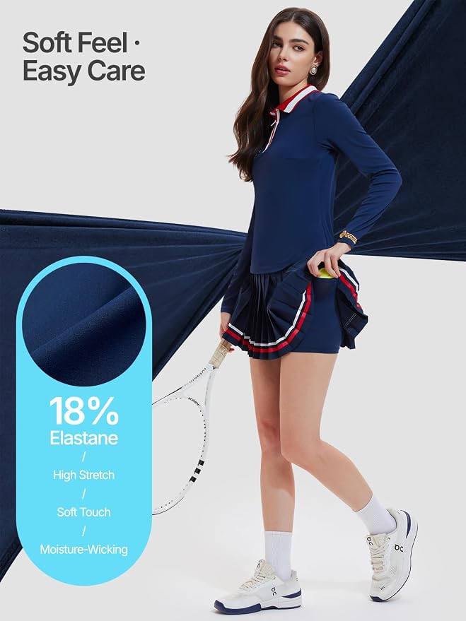 Women's 2-Piece Tennis Skirt Set, Polo V-Neck Top & High-Waisted Pleated Skirt, Athletic Outfit for Golf Pickleball