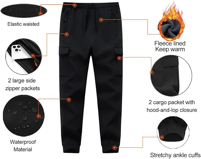 Boys Girls Snow Pants Waterproof Fleece Lined Ski Pants Kids Winter Hiking Pants