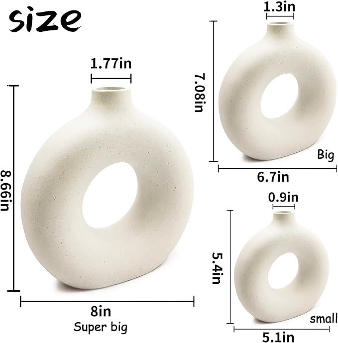 White Ceramic Vases Set 3 for Modern Home Decor,Round Matte Pampas Flower Vases Minimalist Nordic Boho Ins Style for Wedding Dinner Table Party Living Room Office Bedroom, Decorative Gift