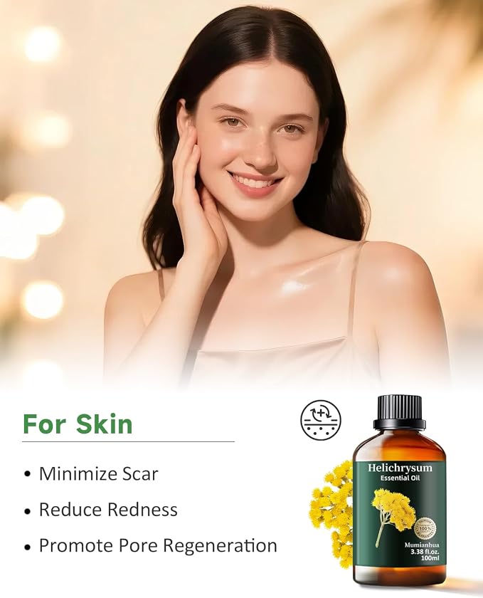 Helichrysum Essential Oil, Herbal Aroma, Diffuser & Massage, 3.38 Fl Oz | Warm Honey-Herbaceous Scent. Ideal for Skin & Scalp, Soothing Massage, Candle Making & Diffusion. Comforting Daily Ritual
