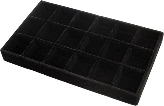 Velvet Jewelry Organizer Tray, Black 18 Grids | Stackable Jewelry Storage Display Tray with Removable Dividers for Drawer Dresser Cloest Organizer