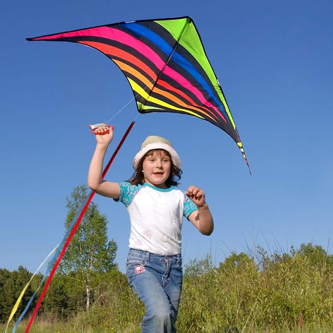Mint's Colorful Life Delta Kite for Kids & Adults, Extremely Easy to Fly Kite for Beach Trip, Best Kites for Beginners, 300ft String Handle Included