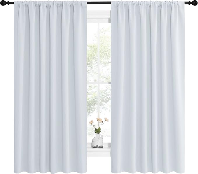 NICETOWN Bedroom Window Curtain Panels - Window Treatment Thermal Insulated Rod Pocket Room Darkening Curtains/Drapes for Patio Door (Greyish White, 2 Panels, 62 in x 63 in (W x L))