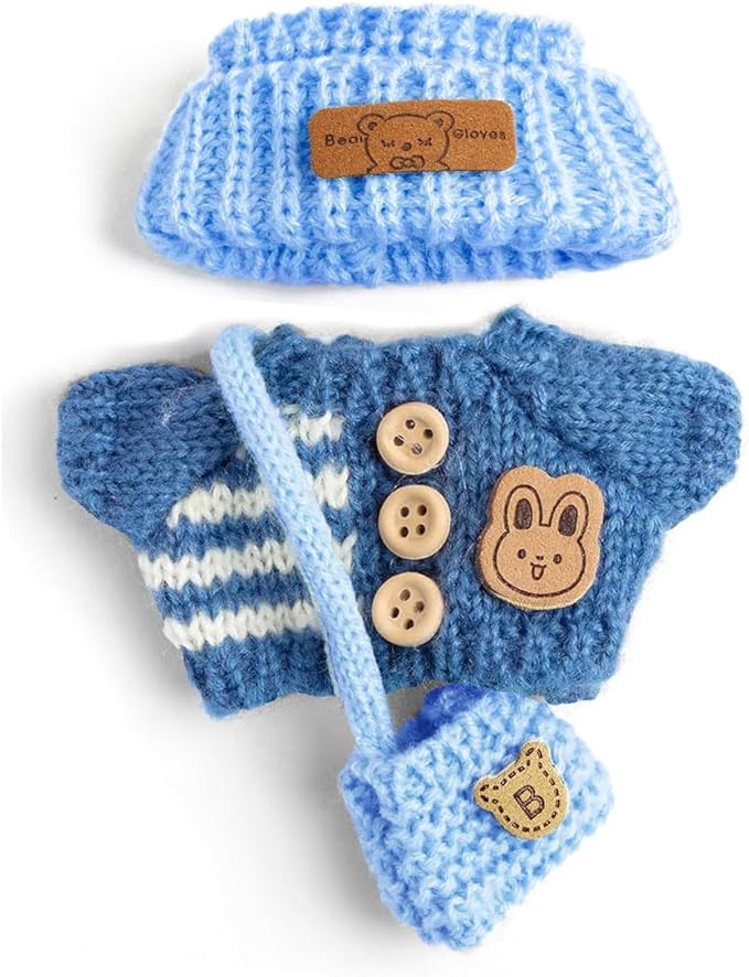 Knit Style 17cm Doll Clothes Accessories Set Include: Hat, Bag, Sweater- Cute Clothes for Dress up Your Dolls (Doll Not Included),Blue