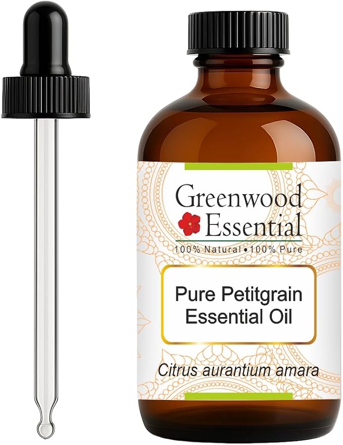 Greenwood Essential Petitgrain Essential Oil (Citrus aurantium Amara) with Glass Dropper | Pure | Non-Sticky | Non-Greasy | Lightweight | Men & Women | All Skin Types | Steam Distilled 120ml (4 oz)