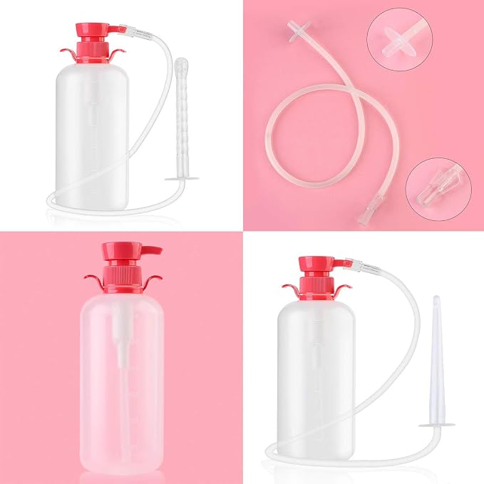 LIVE4COOL Douche Bottle for Women Reusable Vaginal Cleansing System, 600ml/20.3oz Reusable Vaginal Enema Douche, Capacity Cleanser with 4 Nozzles, Storage Bag, Non-Toxic