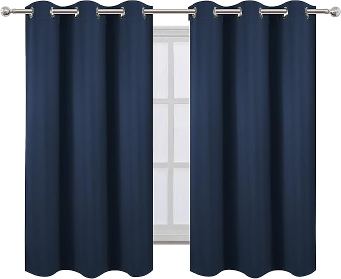 LEMOMO Navy Blue Blackout Curtains 42 x 54 Inch Length Set of 2 Panels Grommet Bedroom Curtains for Living Room