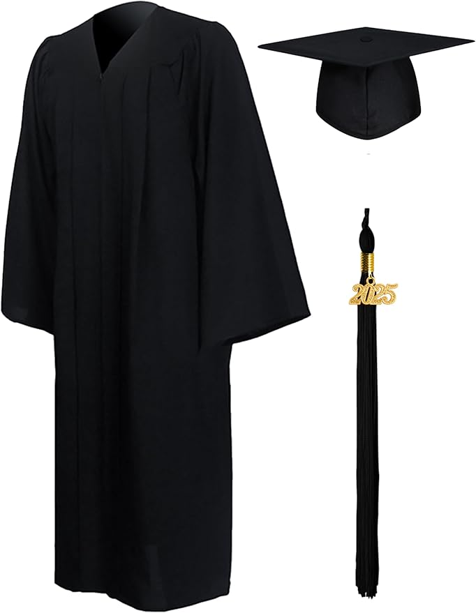 GraduationMall Matte Graduation Gown Cap Tassel Set 2025 for High School and Bachelor