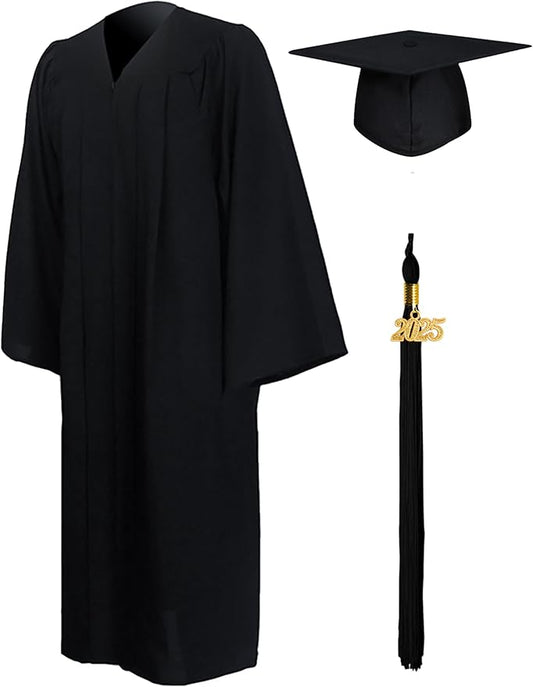 GraduationMall Matte Graduation Gown Cap Tassel Set 2025 for High School and Bachelor