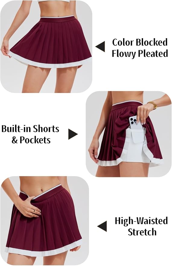 AFZ Tennis Outfits Polo Top and Color Blocked Pleated Tennis Dress Golf Outfits for Women Athletic Dress with Shorts