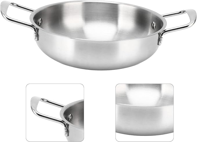 Rengue Stainless Steel Korean Ramen Pot, Heating Cookware with Flat Bottom for Soup and Noodles, Lightweight Portable and Multipurpose Kitchen Tool Stainless Steel Korean Ramen Pot, (26cm)
