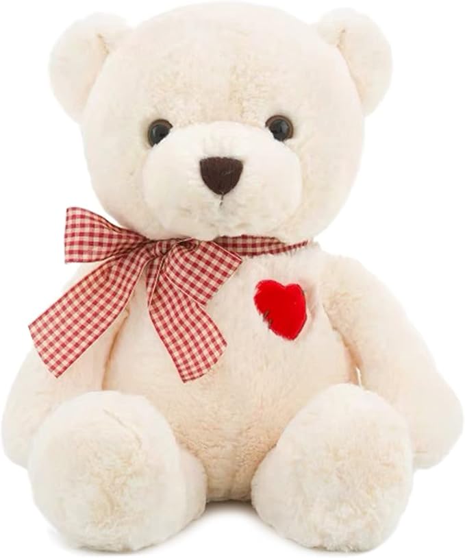 15”Teddy Bear with Heart Cute White Teddy Bear Stuffed Animals for Valentines Day Soft Stuffed Bear Plush Bear Plushie Toys Gifts for Girlfriend Boyfriend Kid