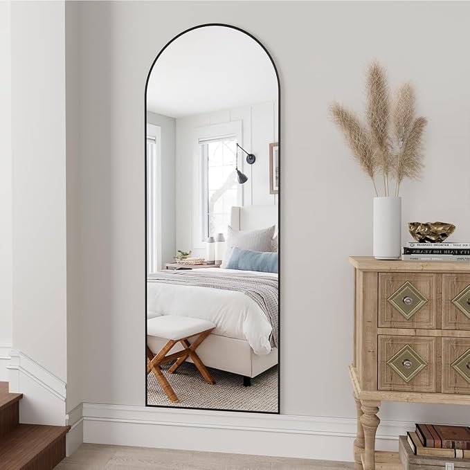 Dewfig Arched Full Length Mirror, 57"X20" Large Full Body Mirror, Black | Aluminum Alloy Frame Floor Mirror, HD Shatterproof Tempered Glass, Lean/Stand/Wall for Living Room,Bedroom, Dressing Room