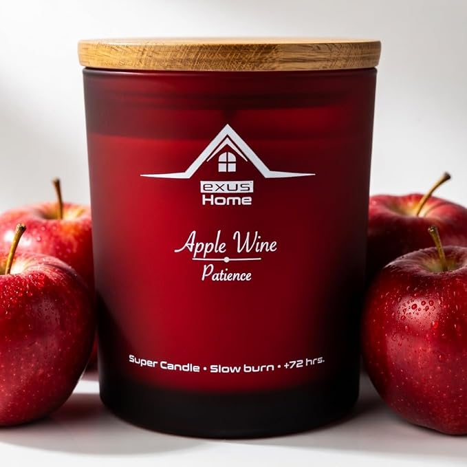 Exus Hand Crafted, Soy Wax, Wood Wick, Aromatic Candle. Non-Toxic (Apple Wine/Patience)