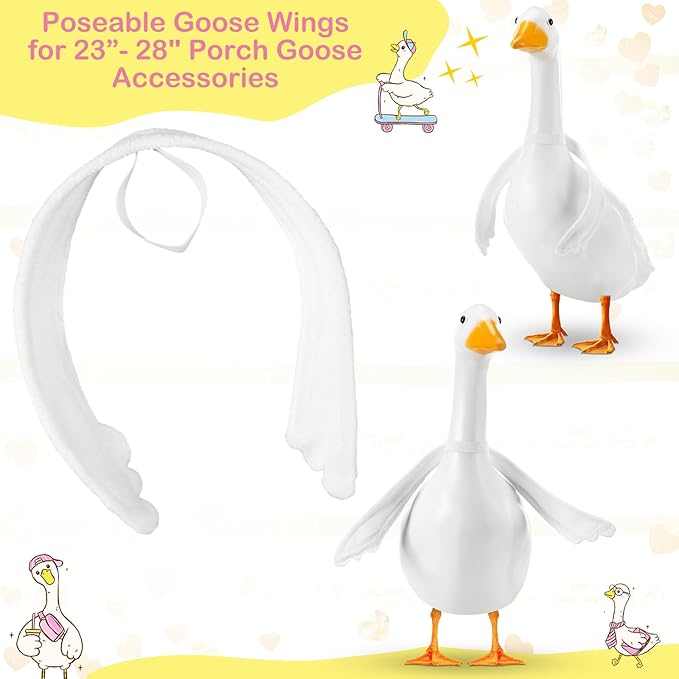 Abbylike Poseable Goose Wings for 23”- 28" Porch Lawn Goose Outfit Accessories Poseable White Wings for Outdoor Patio Yard Lawn Art Decoration(1 Pcs,Wavy Edge)