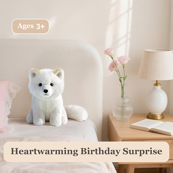Arctic Fox Stuffed Animal – Cute Arctic Fox Plush Toy for Kids & Adults – Birthday Surprise & Room Decor –A Cuddly Companion for Everyday hugs and Bedtime