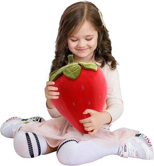 Cute Fruit Kids Pillow Stuffed Strawberry Plush Pillows Super Soft Girls Pillows Cushion Seat for Kids Toys (Red,13.7''/35cm)1 Count (Pack of 1)