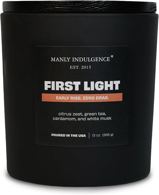 Manly Indulgence First Light Scented Candle, 2 Wick, 13 oz, Premium Soy Blend Wax, Candles for Home Scented - Made in The USA