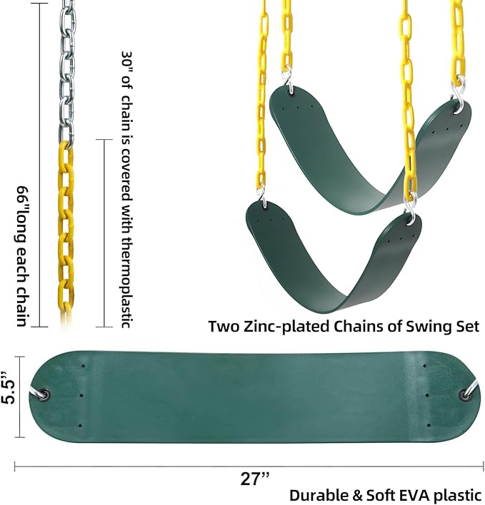 Swing Sets Brackets Heavy Duty - 2 A-Frame End Swing Brackets 2 Swing Seats and 4 Swing Hangers with Mounting Hardware, Backyard Playground Porch Swing Set Kit Fits 4x4 Legs & 4x6 Beam