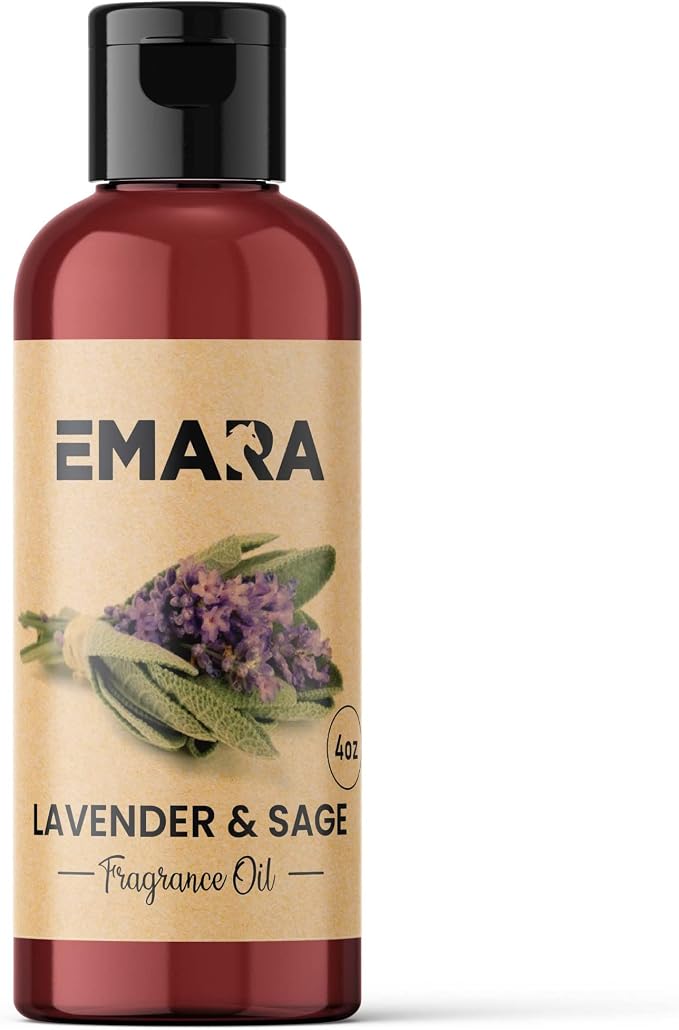 EMARA All Natural Herbal Lavender & Sage Essential Oil for Diffusers, Skin Care, Aromatherapy Fragrance Oil, Organic Therapeutic Grade 4 fl oz