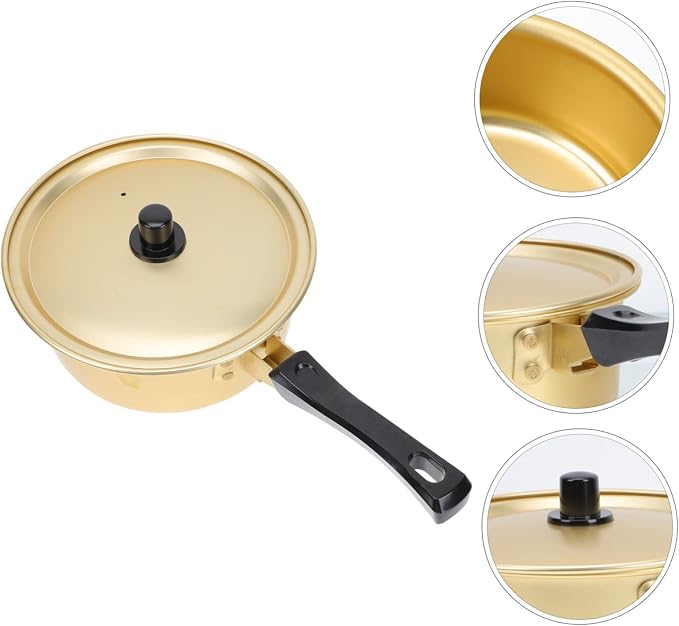 Hemobllo Golden Korean Ramen Pot Single Handle Aluminum Stockpot with Lid Thickened Noodle Stew Pot for Home Cooking Fast Heating for Soup and Daily Meals