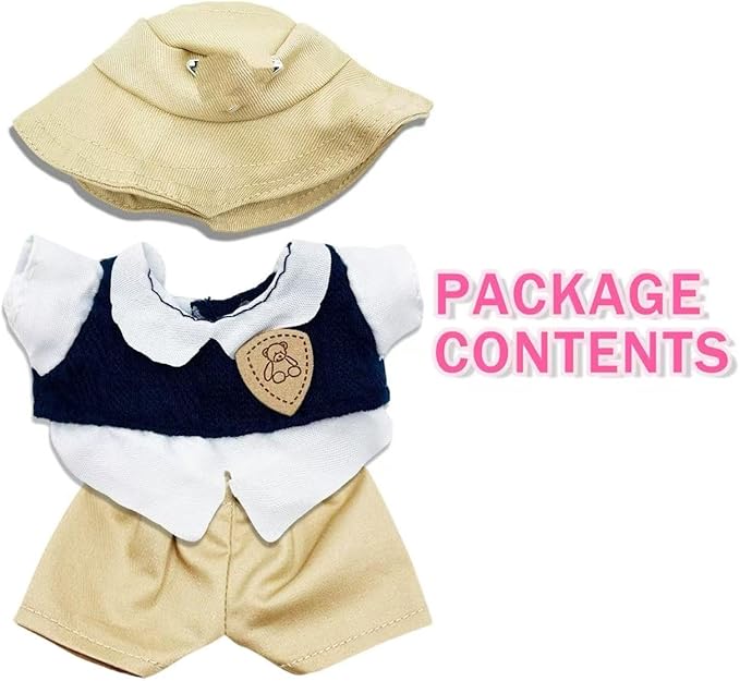 17cm Clothes Set(NO Doll),Hat & Overalls Set for 17cm Accessories Suit,Stylish Adorable Dolls Clothes Accessories,Cute Clothes for Dress up Unique Style (Apricot Prada)