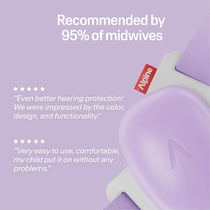 Alpine Muffy Baby Comfort - Protects Hearing for Babies and Toddlers - CE & ANSI Certified - Headband for Safe fit & Comfort - Adjustable for Ages 3-48 Months - 24dB Sound Reduction, Purple