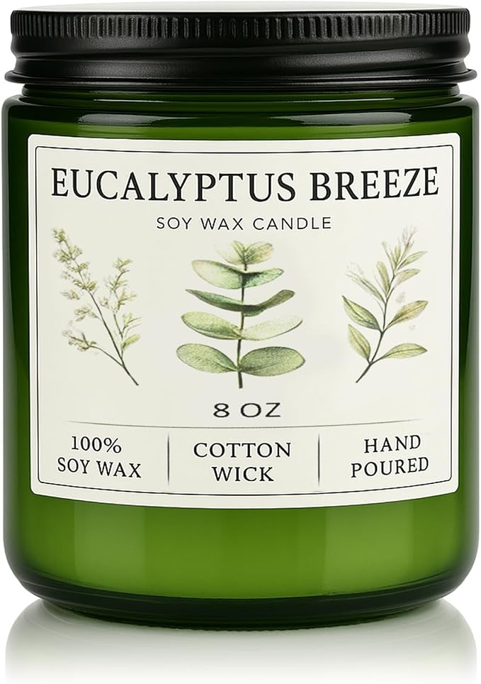 Eucalyptus & Mint Candles for Home Scented, 40 Hours Burn Soy Candle Gift for Women Stress Relief, Meditation, Yoga, Relaxing, Natural Soy Wax for Men and Women, 8oz