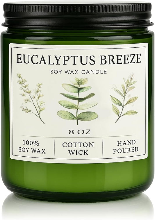 Eucalyptus & Mint Candles for Home Scented, 40 Hours Burn Soy Candle Gift for Women Stress Relief, Meditation, Yoga, Relaxing, Natural Soy Wax for Men and Women, 8oz