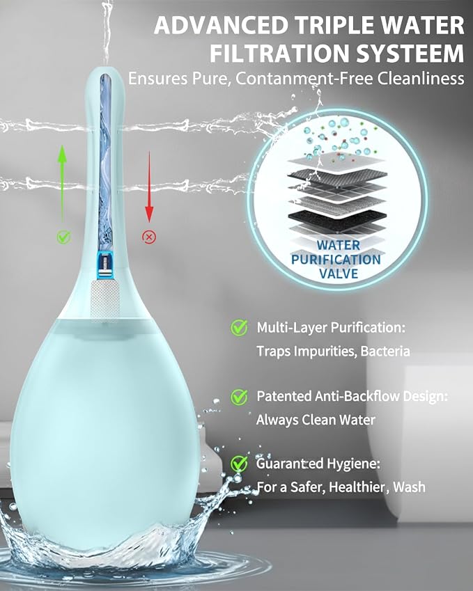 Enema Douche Anti Back-Flow, Douche Connected to Shower Hole,Enema Bulb with 7 Spouts, Reusable Portable Enima Vaginal Cleaner kit for Men Women (Blue)