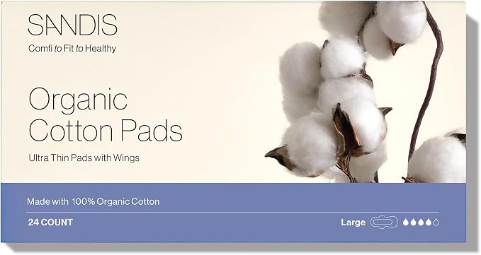 SANDIS Premium 100% Organic Cotton Panty Liners (36 Counts) Bundles with Large Size Menstrual Pad (24 Counts)
