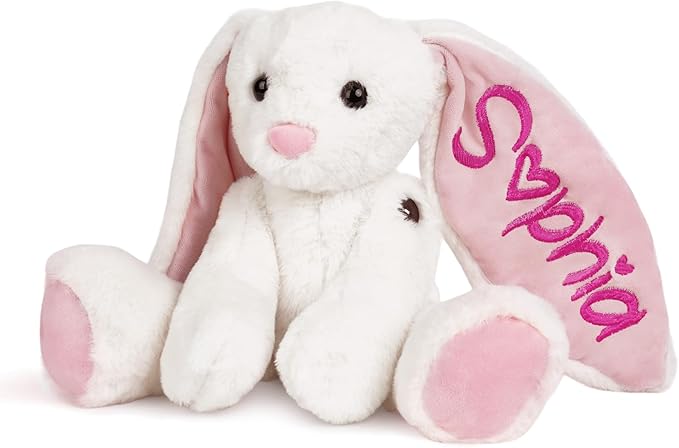 Custom Plush Bunny Toys with Child's Name, Embroidered Bunny Supe-Soft Stuffed Animals for Baby Toddlers, Personalized Birthday Christmas for Baby Girls Boys (White)