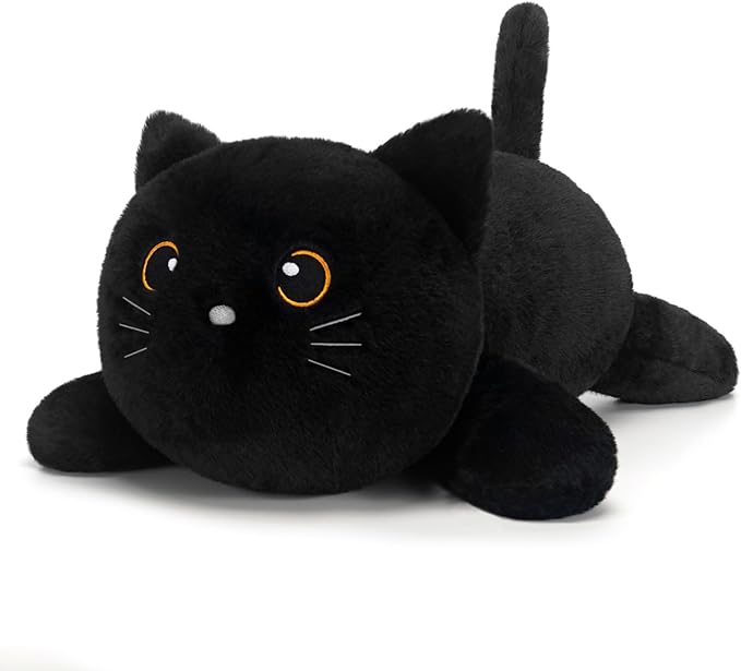 SQEQE Weighted Stuffed Animals Black Cat, Weighted Black Cat Plush, Plushies for Stress Relief, Soft Black Cat Pillow Toy for Kids Adults, Christmas & Valentines Gift 9.8 Inch, 0.8 Lb