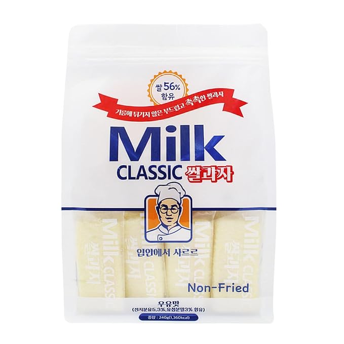 Milk Flavor, Milk Classic Cracker Korean Rice Snack 56% Rice – Non-Fried, Individually Wrapped, Kid-Friendly School Snack, Light & Crispy, 240g (8.47oz) – 24 Pack