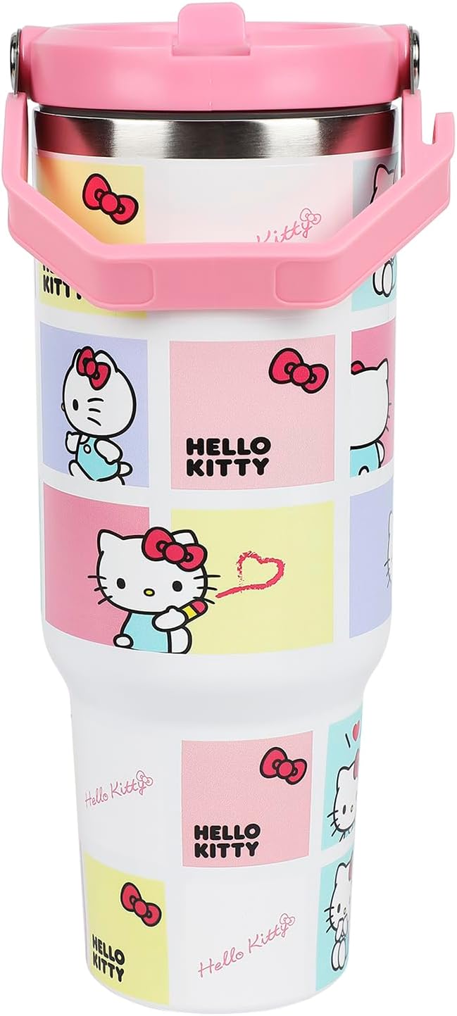 Bioworld Hello Kitty Character Squares White 40 Oz Stainless Steel Tumbler