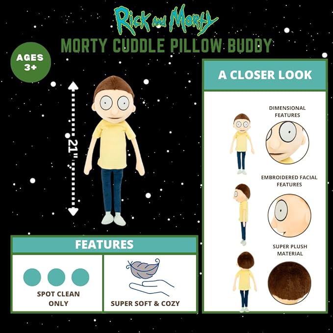 Franco Collectibles Kidult Adult Swim Rick & Morty Super Soft Plush, (100% Officially Licensed Product), Morty